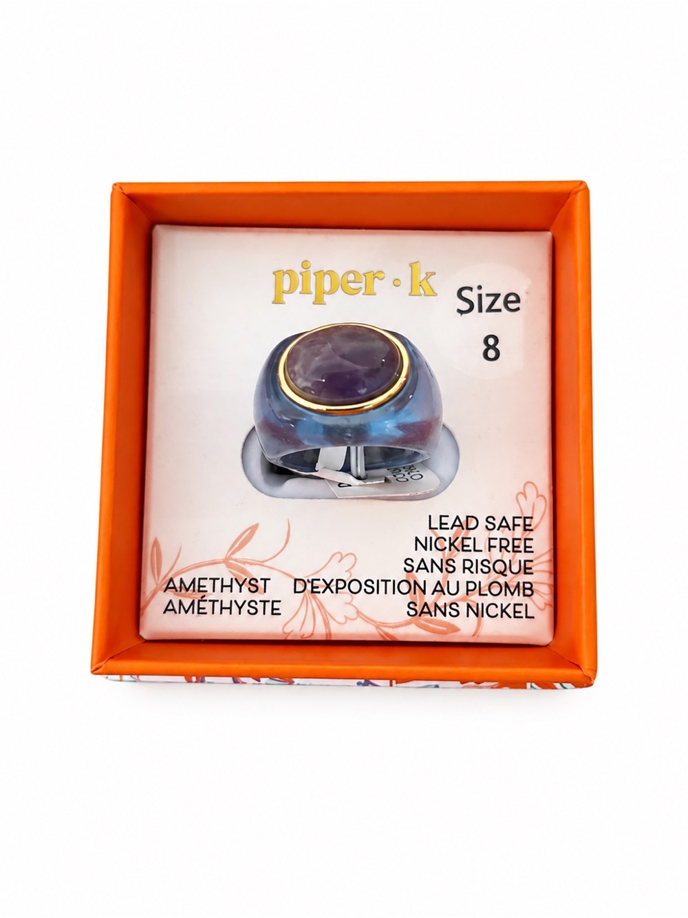 Piper Kids Ring with Purple Stone and Blue Resin Band